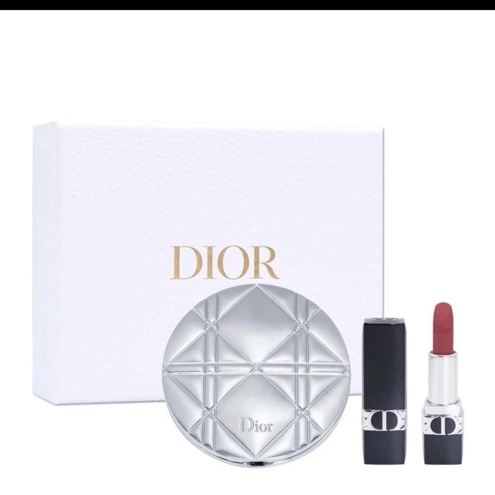 Dior Lipstick and Compact Set - Silver and Red